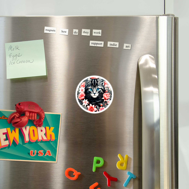 Black and Grey Kitten Surrounded by Spring Flowers by BirdsnStuff